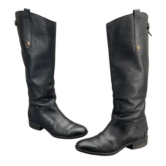Sam Edelman Penny Black Leather Tall Back Zip Riding Boots Women 6.5M - Picture 4 of 16